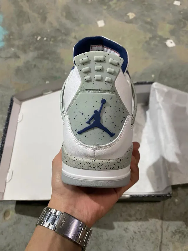 Air Jordan 4 White Navy Speckled Basketball Shoes 6