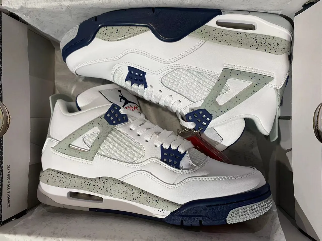 Air Jordan 4 White Navy Speckled Basketball Shoes 7