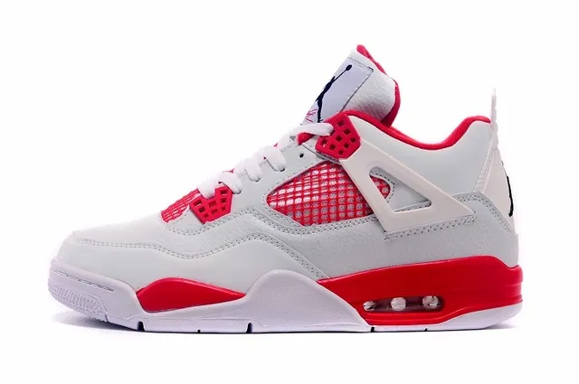 Air Jordan 4 Branco Vermelho Tênis de Basquete 6