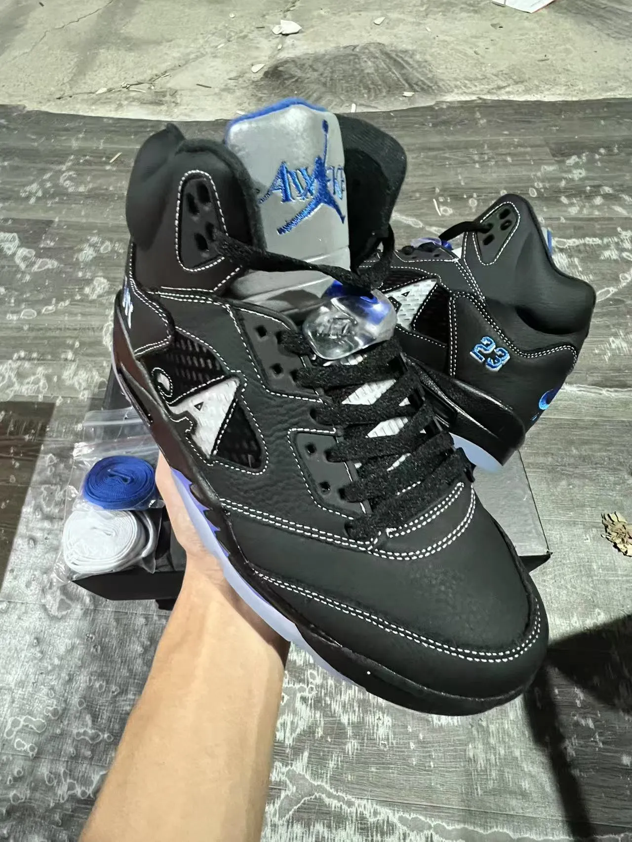 Air Jordan 5 Black Royal Blue NY Basketball Shoes 2