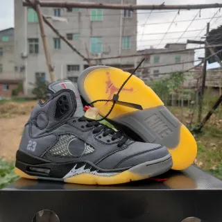 Air Jordan 5 Dark Gray Black Yellow Basketball Shoes