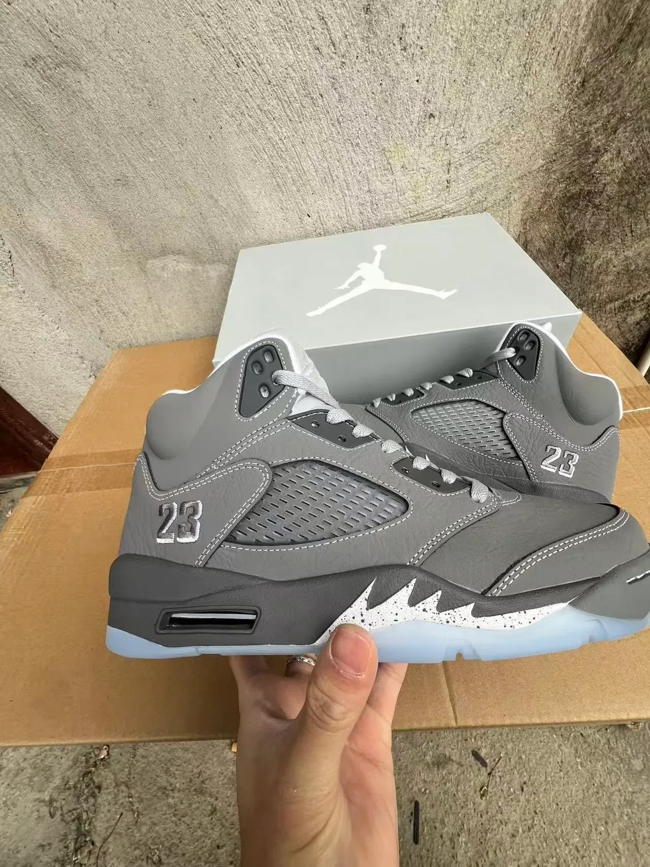 Air Jordan 5 Gris Bleu Clair Translucide Chaussures de Basketball 7