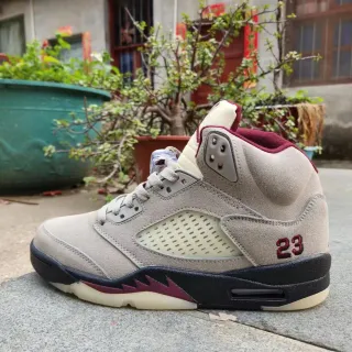 Air Jordan 5 Gray Maroon Basketball Shoes