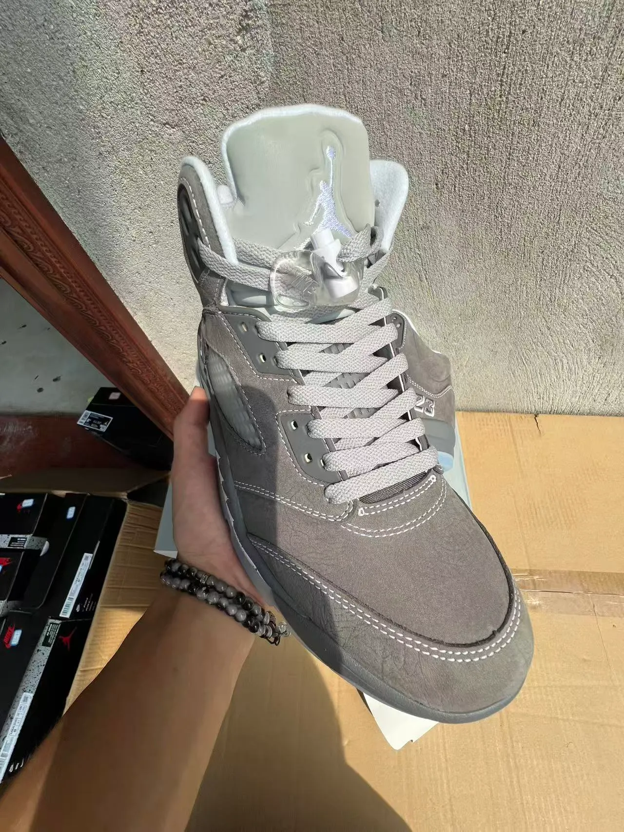Air Jordan 5 Gray Suede High-Top Basketball Shoes 2