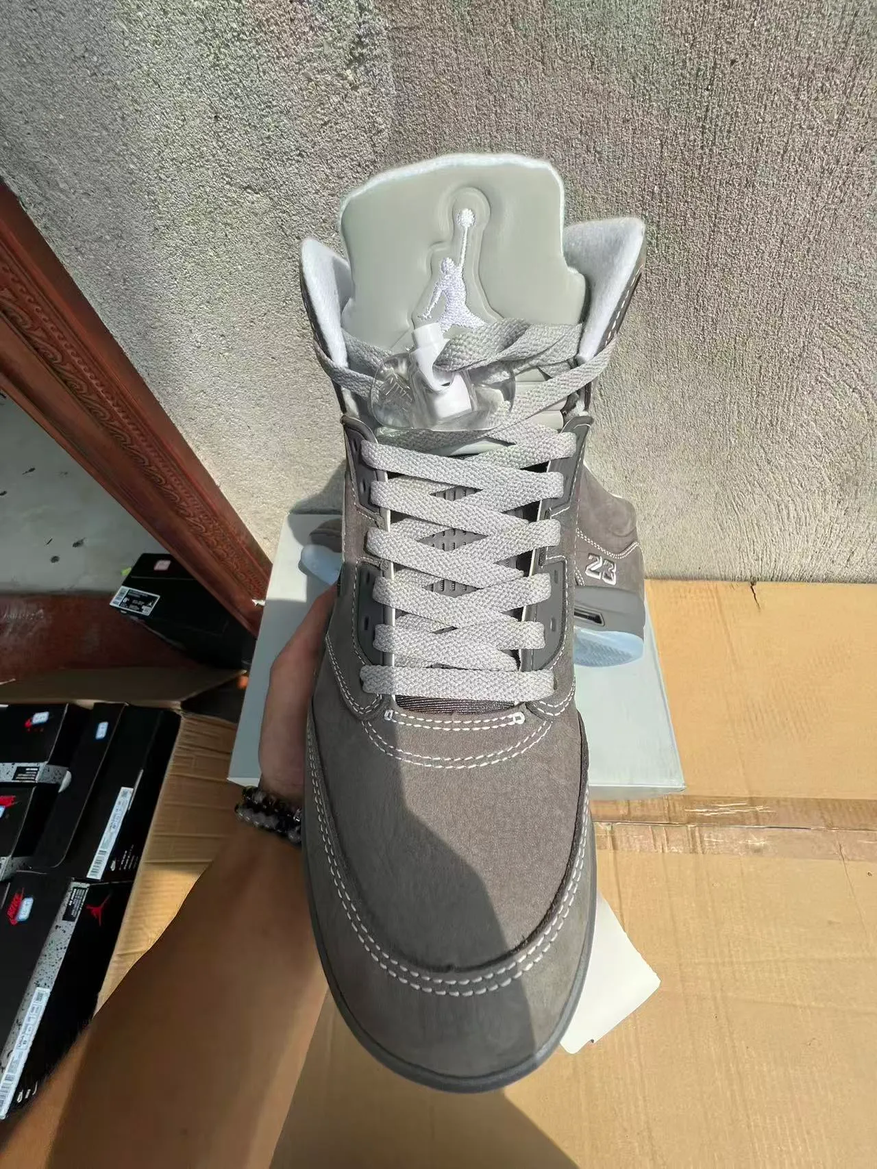 Air Jordan 5 Gray Suede High-Top Basketball Shoes 3