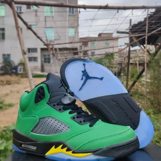 Air Jordan 5 Green Black Yellow Flame Basketball Shoes