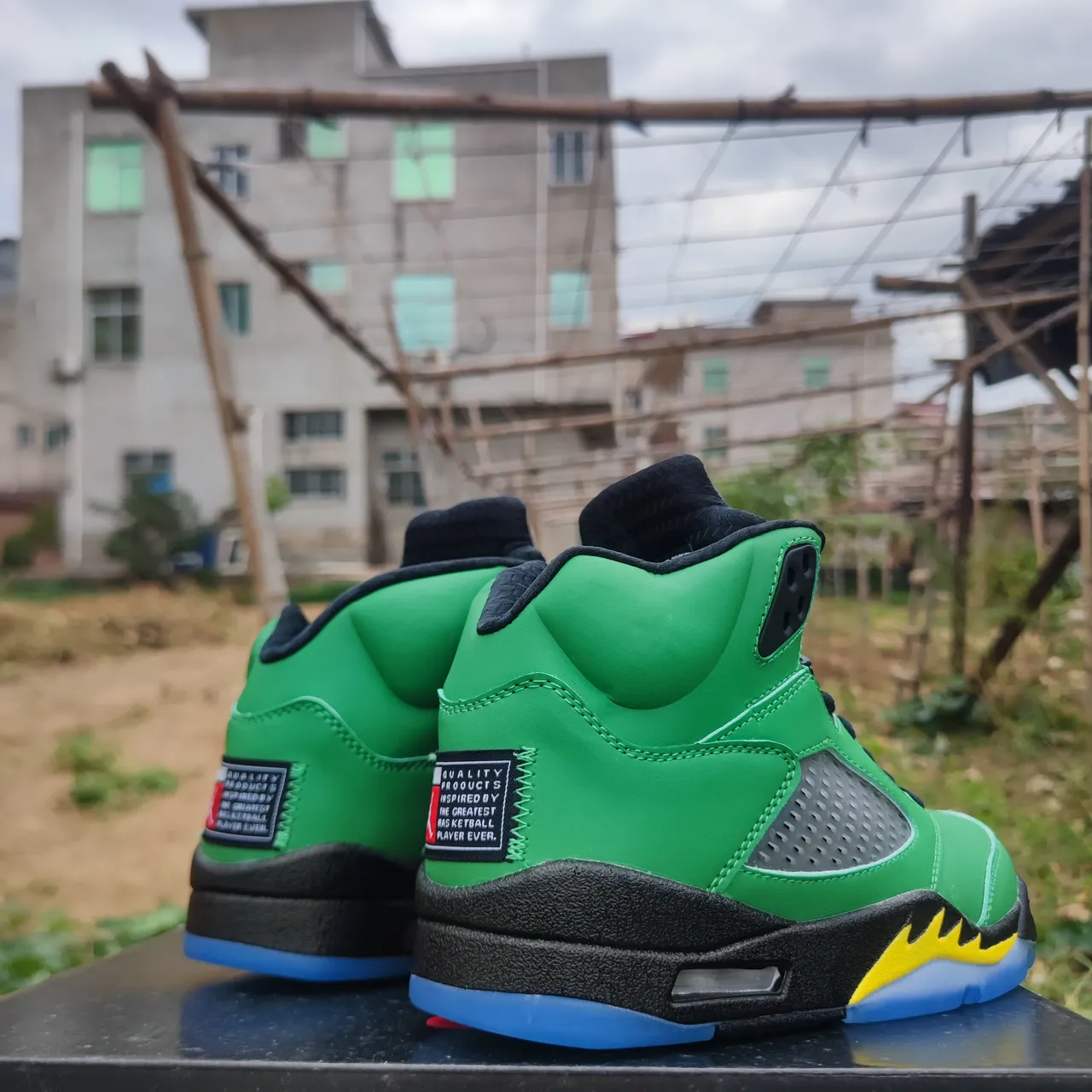 Air Jordan 5 Green Black Yellow Flame Basketball Shoes 3