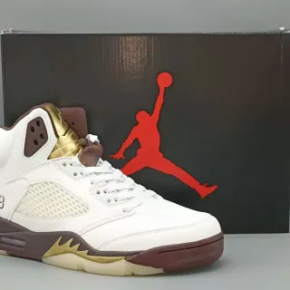 Air Jordan 5 White Brown Gold Basketball Shoes