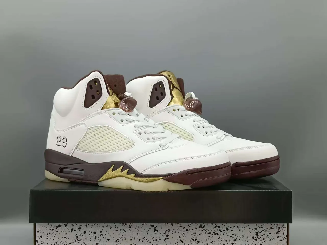 Air Jordan 5 White Brown Gold Basketball Shoes 2