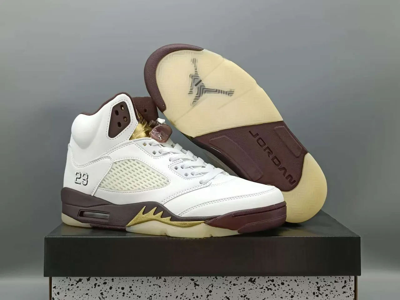 Air Jordan 5 White Brown Gold Basketball Shoes 3