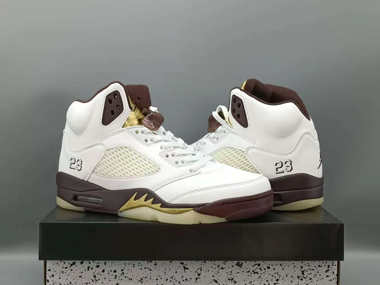 Air Jordan 5 White Brown Gold Basketball Shoes 4