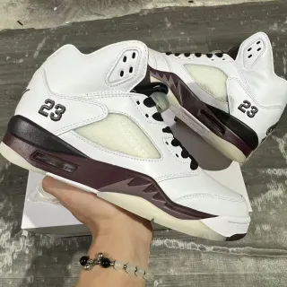 Air Jordan 5 White Burgundy Basketball Shoes