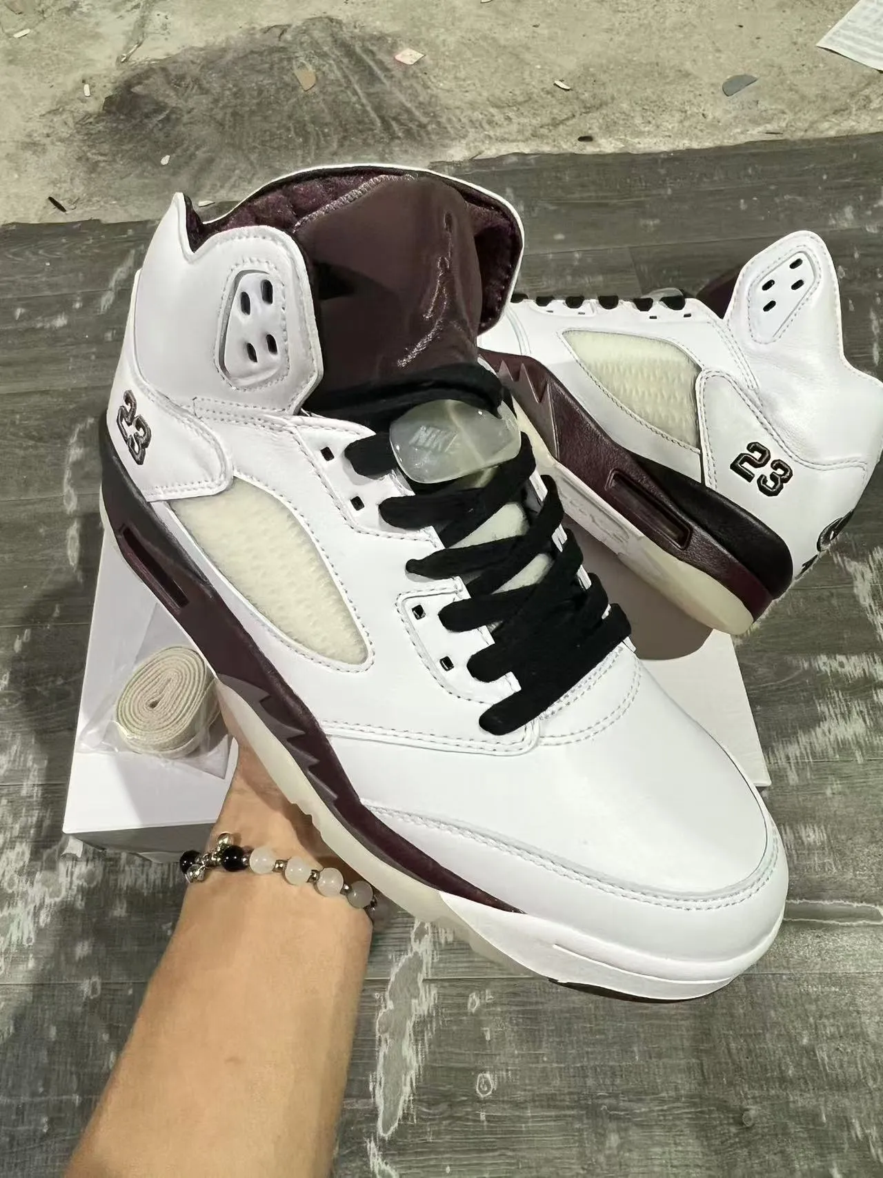 Air Jordan 5 White Burgundy Basketball Shoes 2
