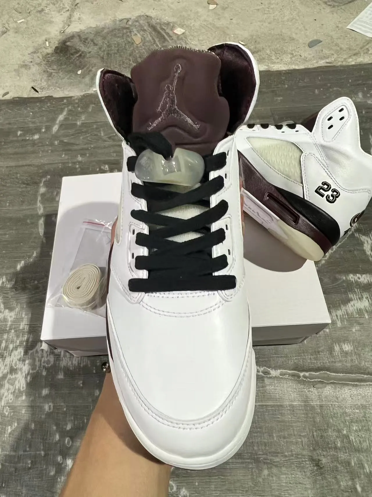 Air Jordan 5 White Burgundy Basketball Shoes 3