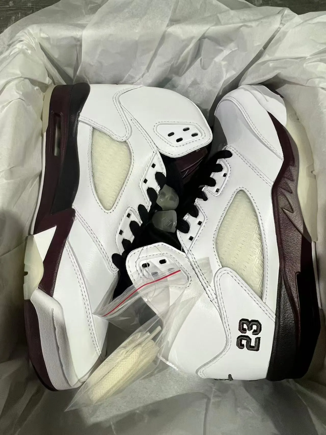 Air Jordan 5 White Burgundy Basketball Shoes 9