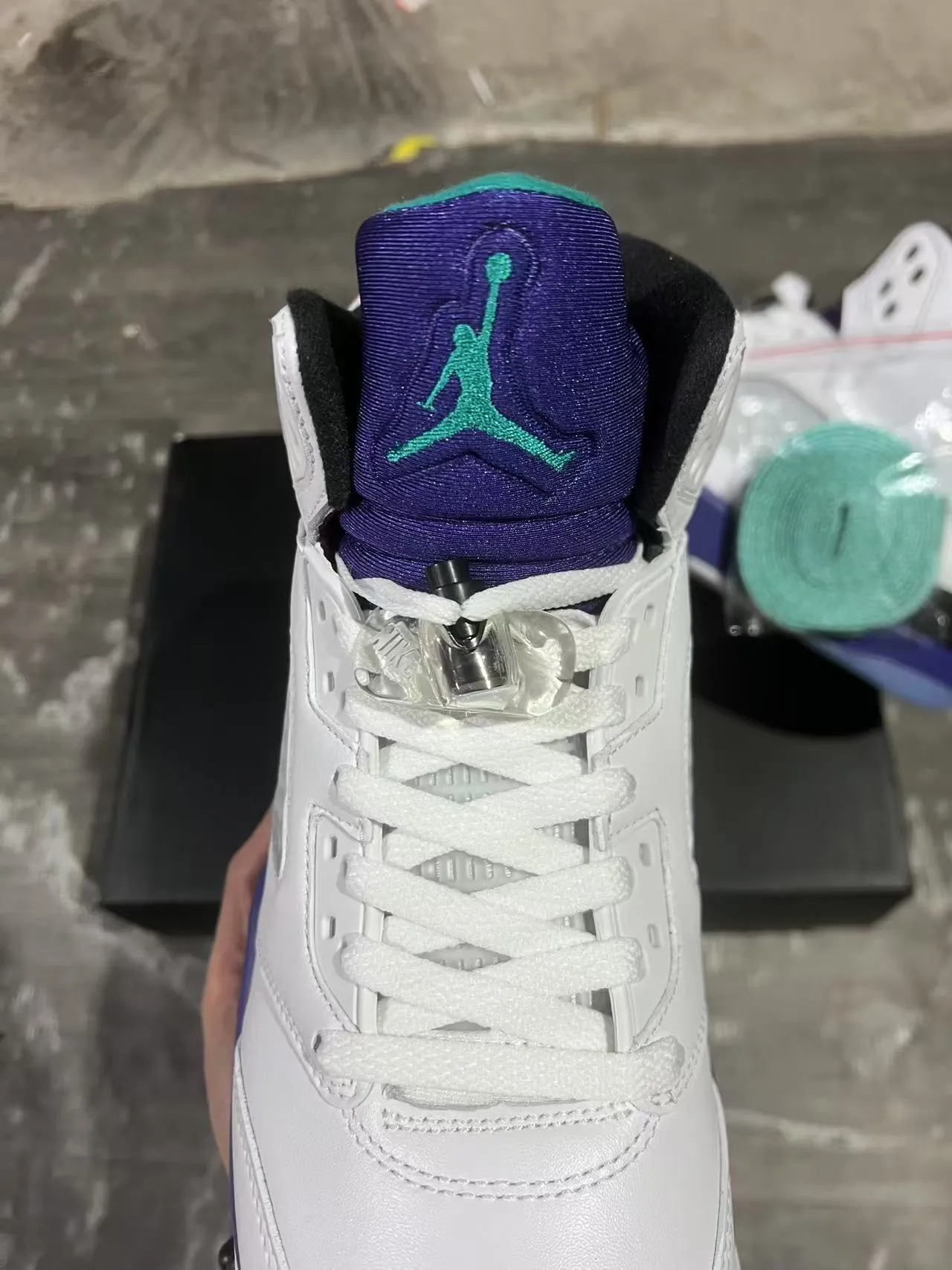 Air Jordan 5 White Purple Teal Basketball Shoes 4