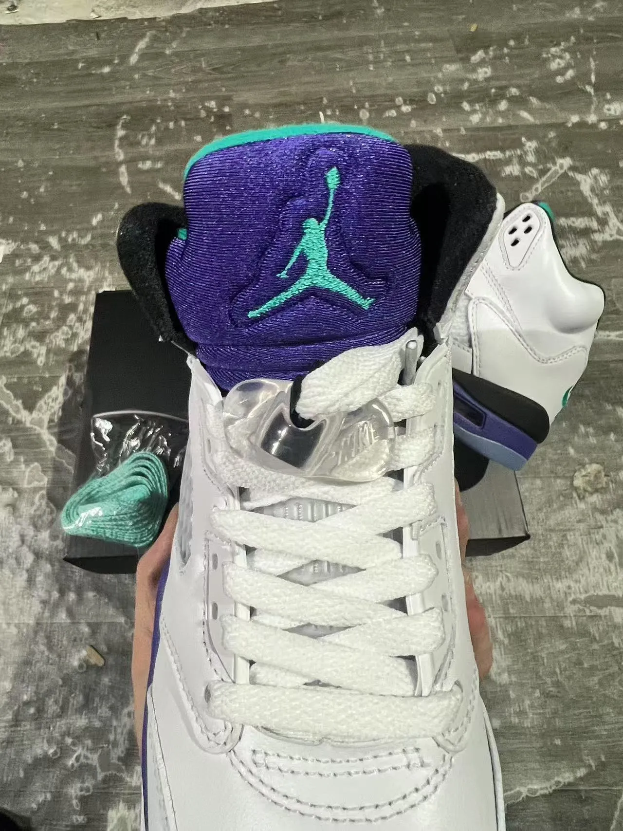 Air Jordan 5 White Purple Teal Basketball Shoes 4