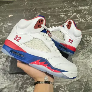 Air Jordan 5 Branco Vermelho Azul '32' Tênis de Basquete
