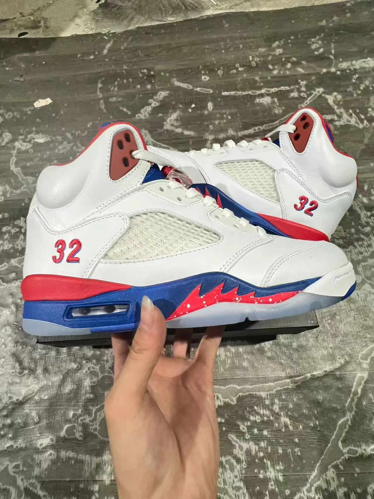 Air Jordan 5 Branco Vermelho Azul '32' Tênis de Basquete 5