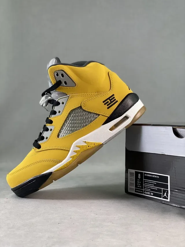 Air Jordan 5 Jaune Noir Argent Chaussures de Basketball 3