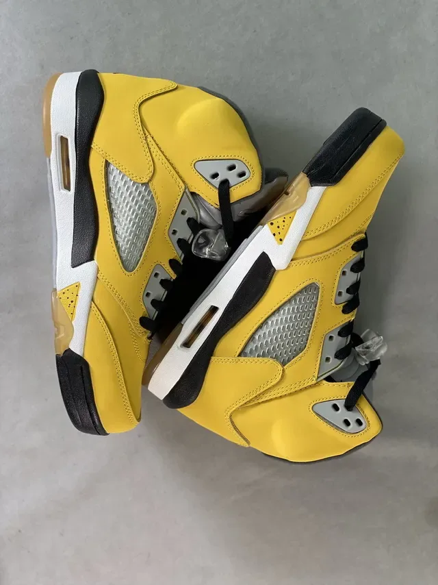 Air Jordan 5 Jaune Noir Argent Chaussures de Basketball 7