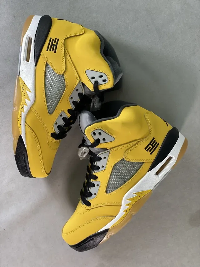 Air Jordan 5 Jaune Noir Argent Chaussures de Basketball 8