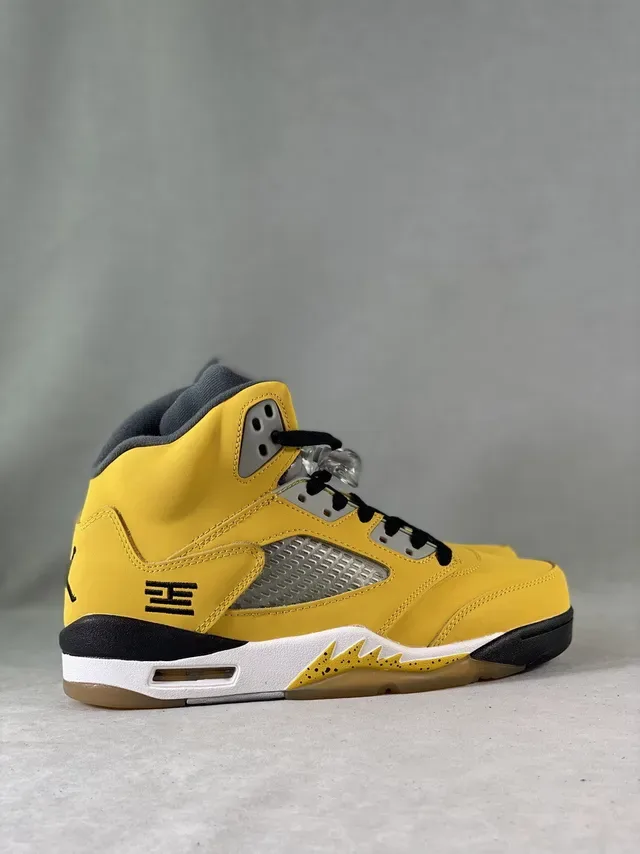 Air Jordan 5 Jaune Noir Argent Chaussures de Basketball 9