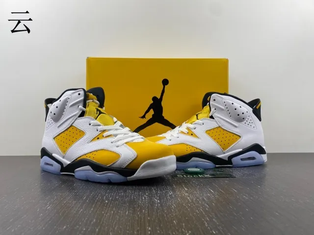 Air Jordan 6 White Yellow Black Light Blue Basketball Shoes 4