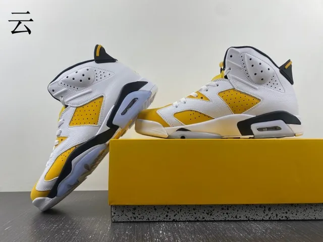 Air Jordan 6 White Yellow Black Light Blue Basketball Shoes 9