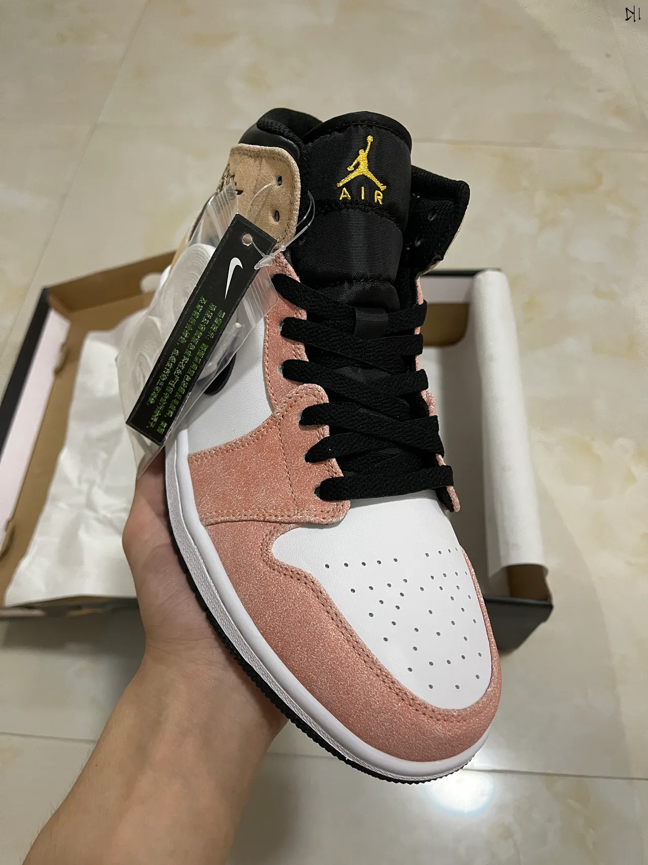 Air Jordan Beige Pink High-Top Suede-Leather Mix Basketball Shoes 2