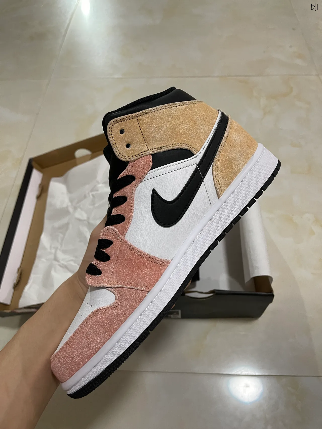 Air Jordan Beige Pink High-Top Suede-Leather Mix Basketball Shoes 5