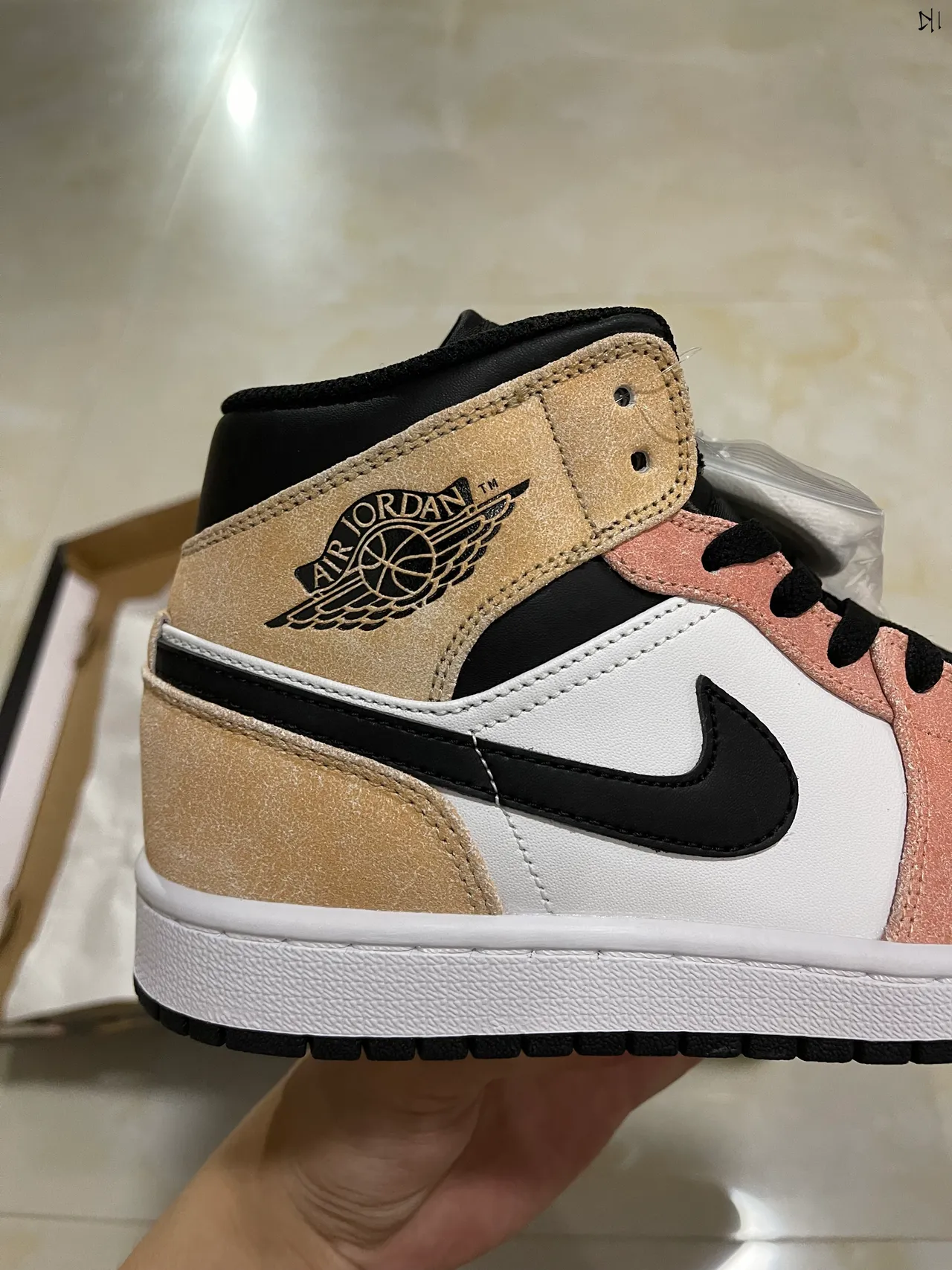 Air Jordan Beige Pink High-Top Suede-Leather Mix Basketball Shoes 8