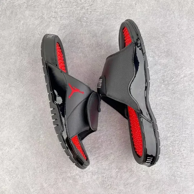 Air Jordan Black Red Glossy Patent Jumpman Logo Slippers 3