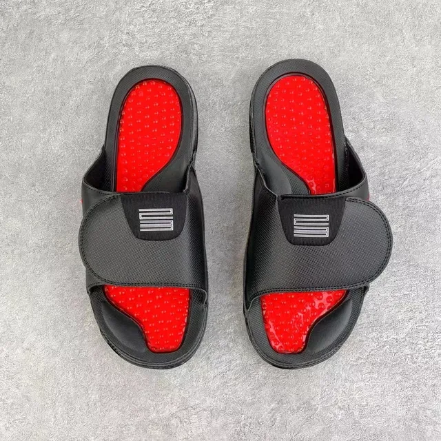 Air Jordan Black Red Glossy Patent Jumpman Logo Slippers 4
