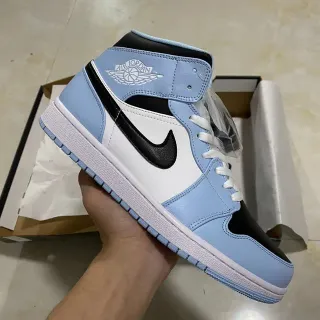 Air Jordan Blue Black High-Top Leather-Paneled Basketball Shoes