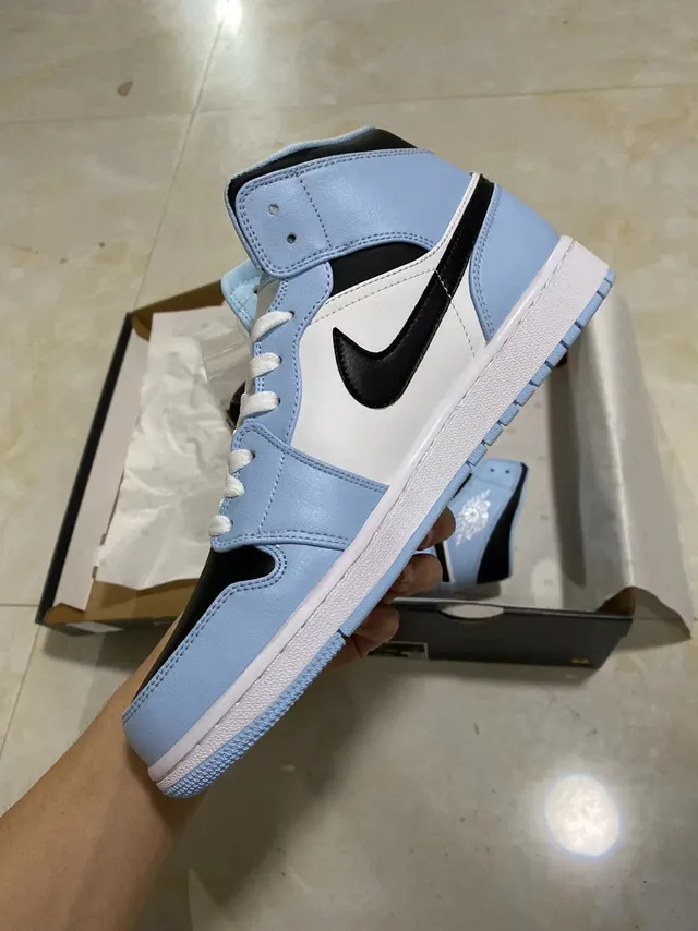 Air Jordan Blue Black High-Top Leather-Paneled Basketball Shoes 4