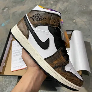 Air Jordan Brown White High-Top Speckled Leather Basketball Shoes