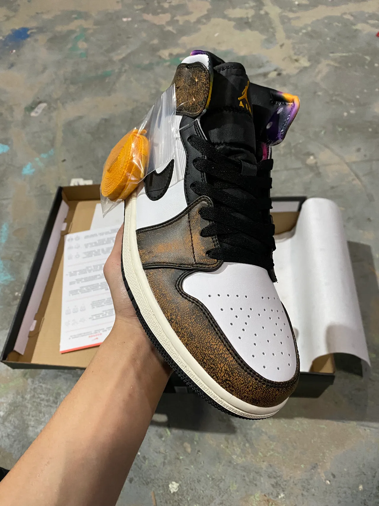 Air Jordan Brown White High-Top Speckled Leather Basketball Shoes 2