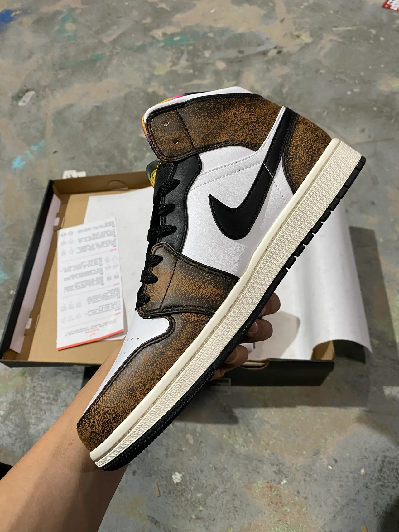 Air Jordan Brown White High-Top Speckled Leather Basketball Shoes 4