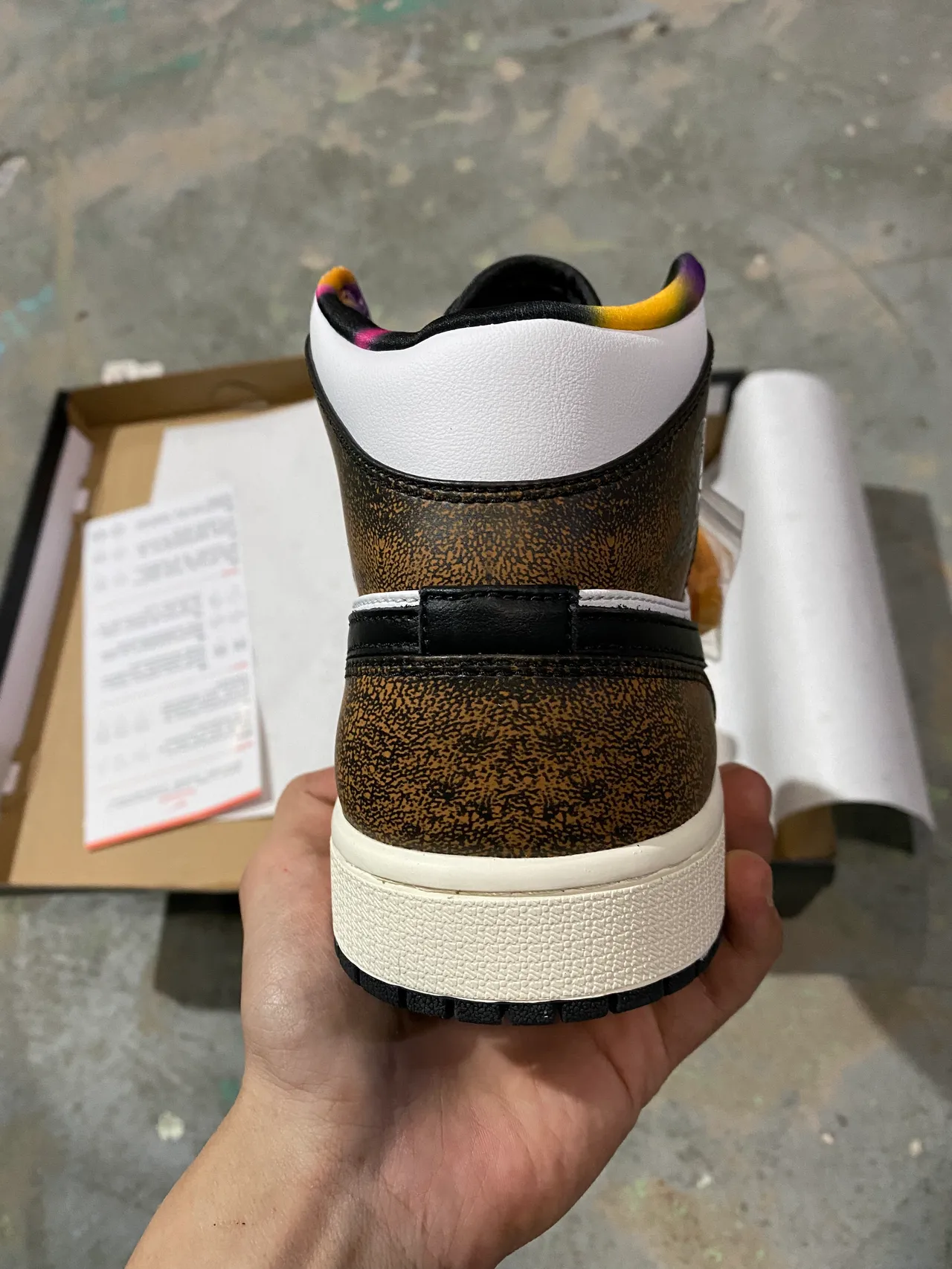 Air Jordan Brown White High-Top Speckled Leather Basketball Shoes 6