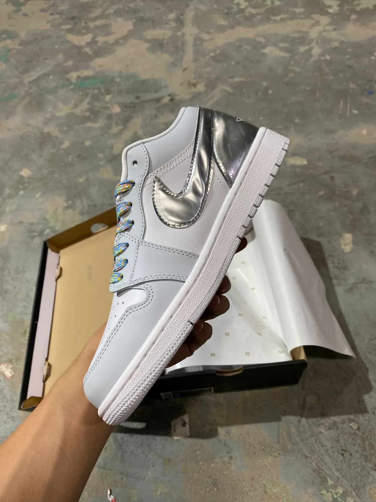 Air Jordan Gray Silver Low-Top Metallic Accents Lifestyle Sneakers 4