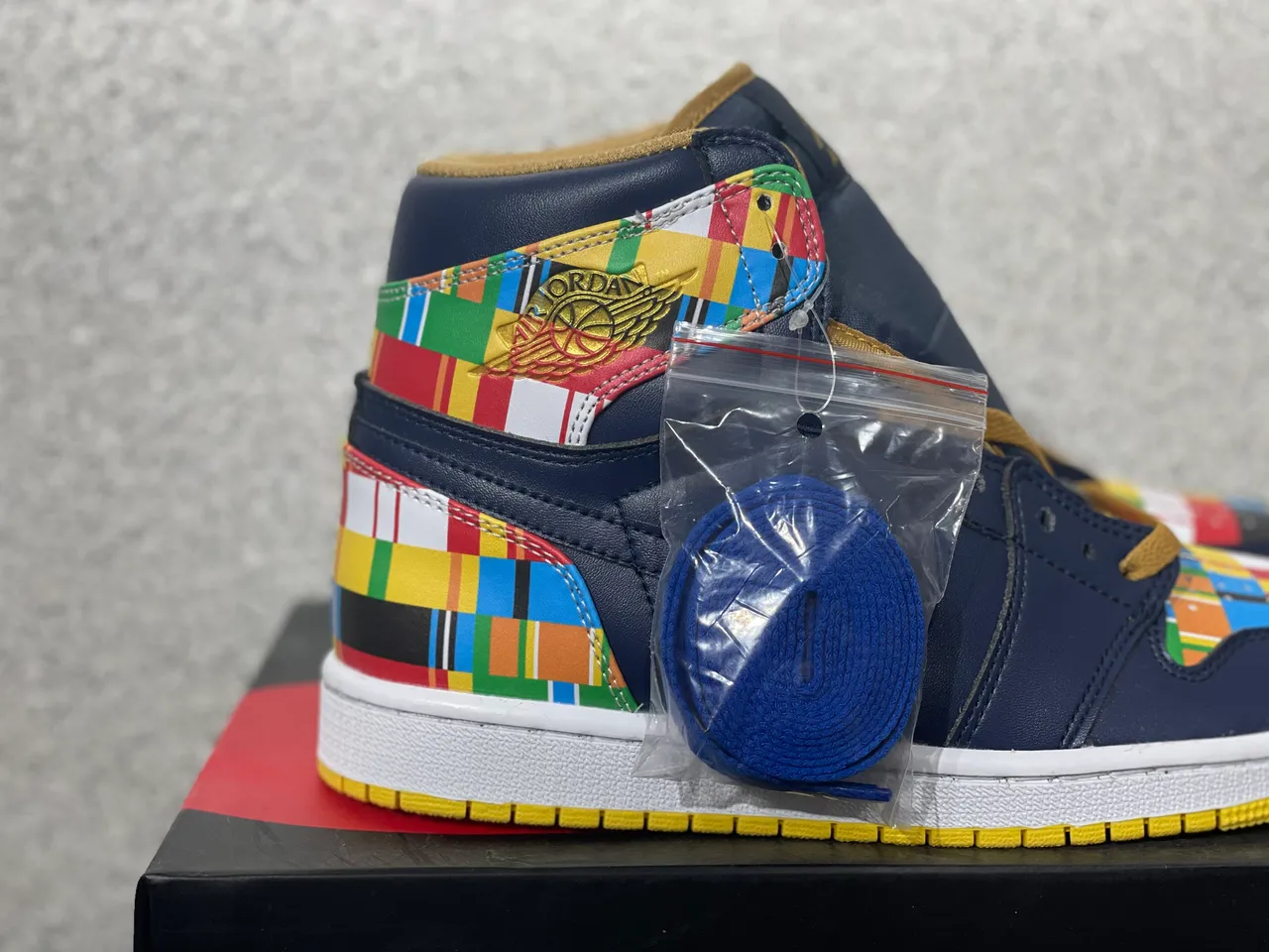 Air Jordan Navy Multicolor High-Top Leather Upper Basketball Shoes 5
