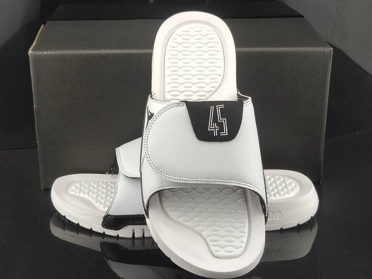 Air Jordan Slide 45 White Gray Black Slippers 3