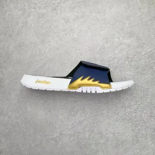 Air Jordan Slide White Navy Molded Sole Flame-Accented Strap Slippers