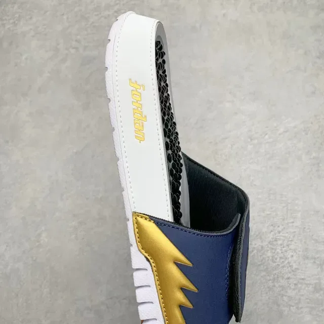 Air Jordan Slide White Navy Molded Sole Flame-Accented Strap Slippers 3