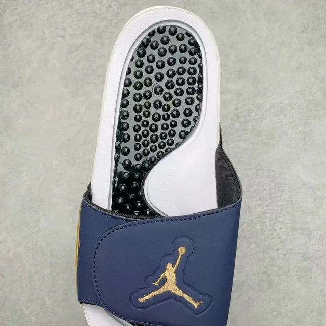 Air Jordan Slide White Navy Molded Sole Flame-Accented Strap Slippers 4