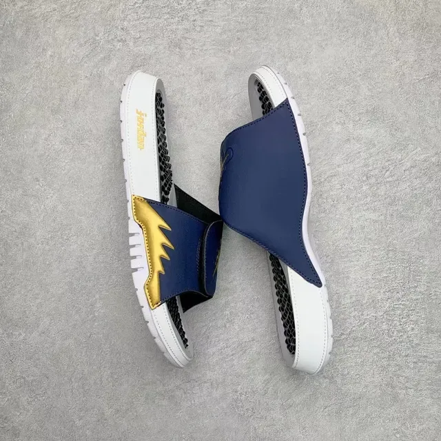 Air Jordan Slide White Navy Molded Sole Flame-Accented Strap Slippers 5