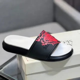 Alexander McQueen Black Red Bold Logo Strap Molded Rubber Sole Slippers