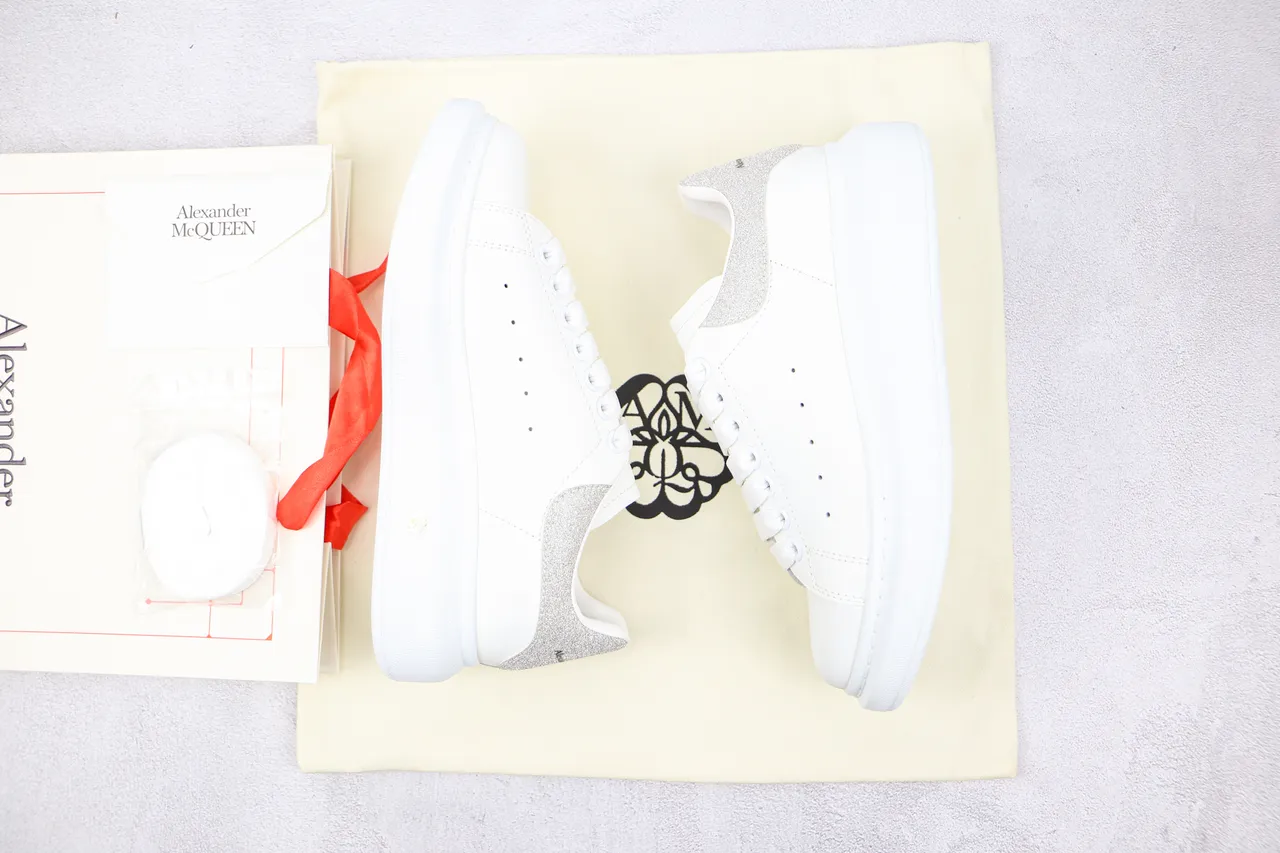 Alexander McQueen Oversized Sneaker White Silver Platform Smooth Leather Upper Lifestyle Sneakers 9