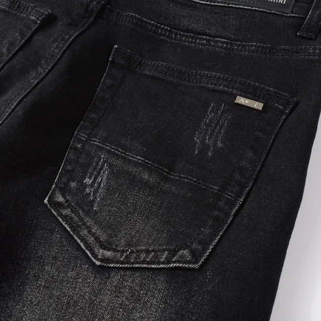 Amiri calças jeans pretas cinza distressed slim fit 4